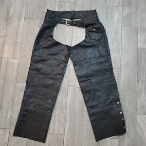 Diamond Plate Buffalo Leather Motorcycle Biker Chaps Pants Size XL Black